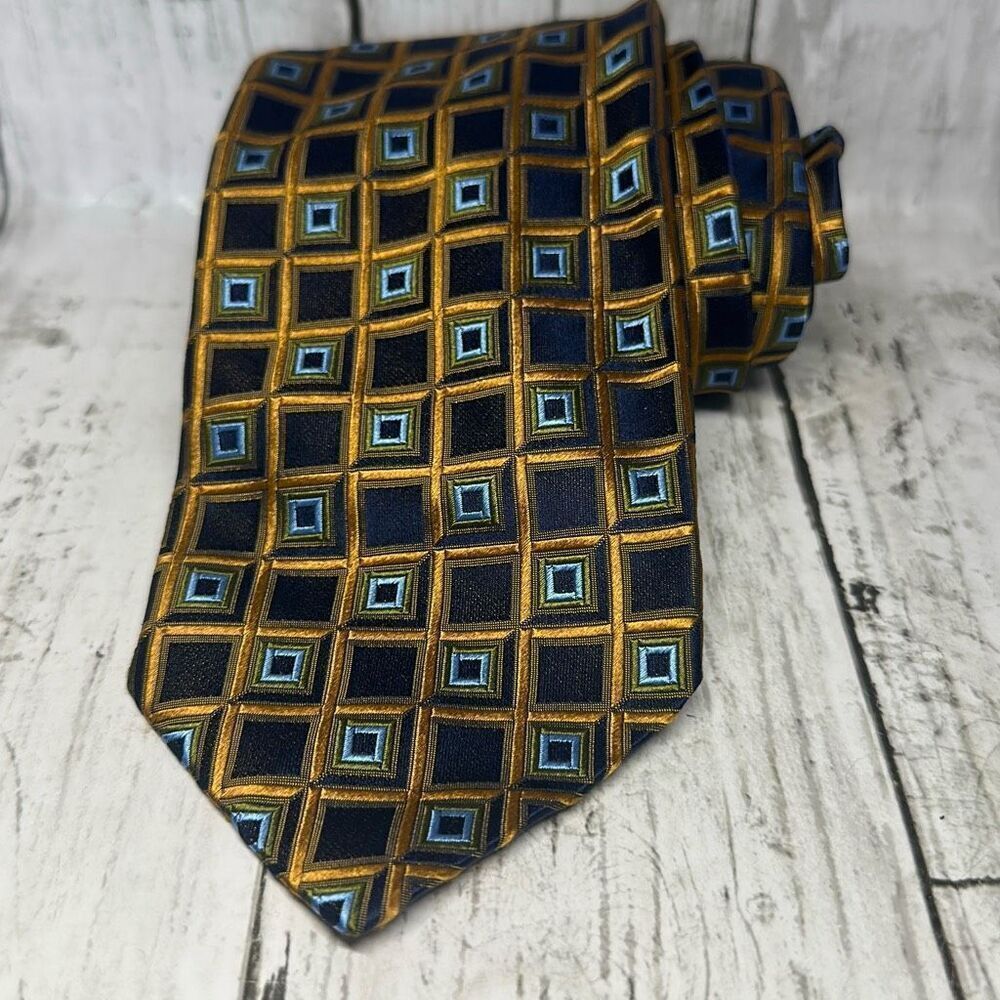 Altea Milano Geometric Silk Made in Italy necktie Tie Yellow Blue